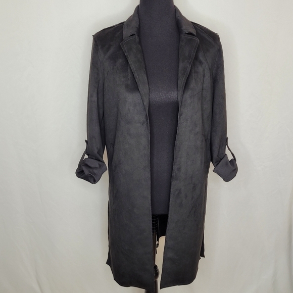 Tahari Black Faux Suede Open Front Duster Jacket - Sz XS - Picture 7 of 15